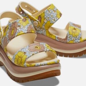 Crocs Mega Crush Retro Floral Sandal Vanilla Cork  Women's Size 7